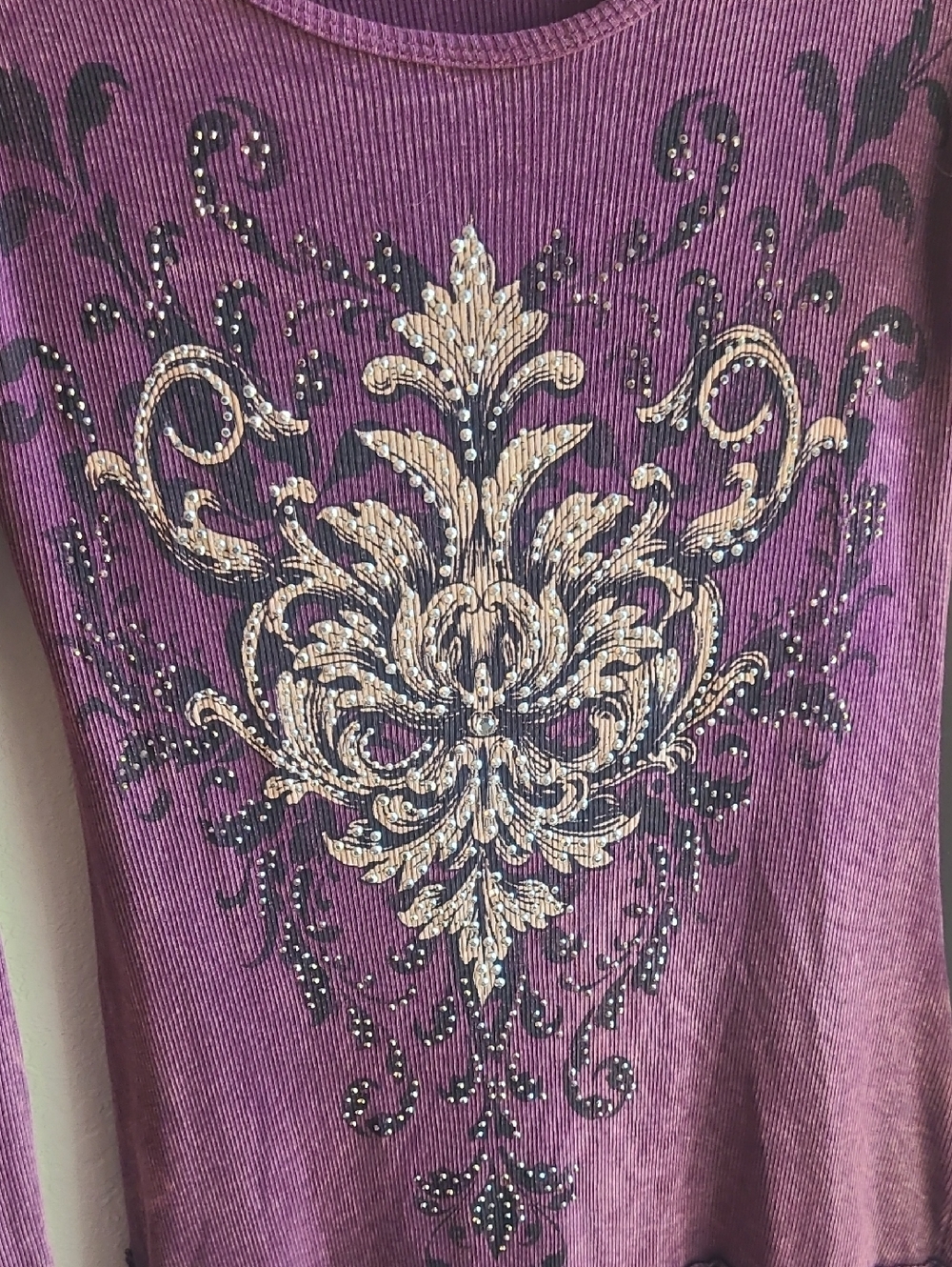 Vocal Purple Long Sleeve Embellished Tunic with Lace Hem - Picture 2 of 8